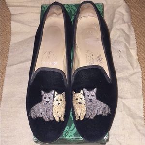 Stubbs & Wootton “terriers” black velvet shoe, 8